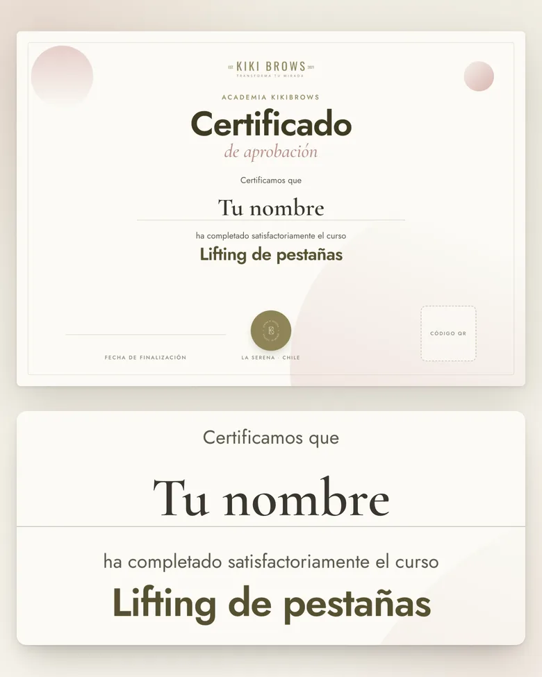 Certificado de aprobación de la Academia KikiBrows
